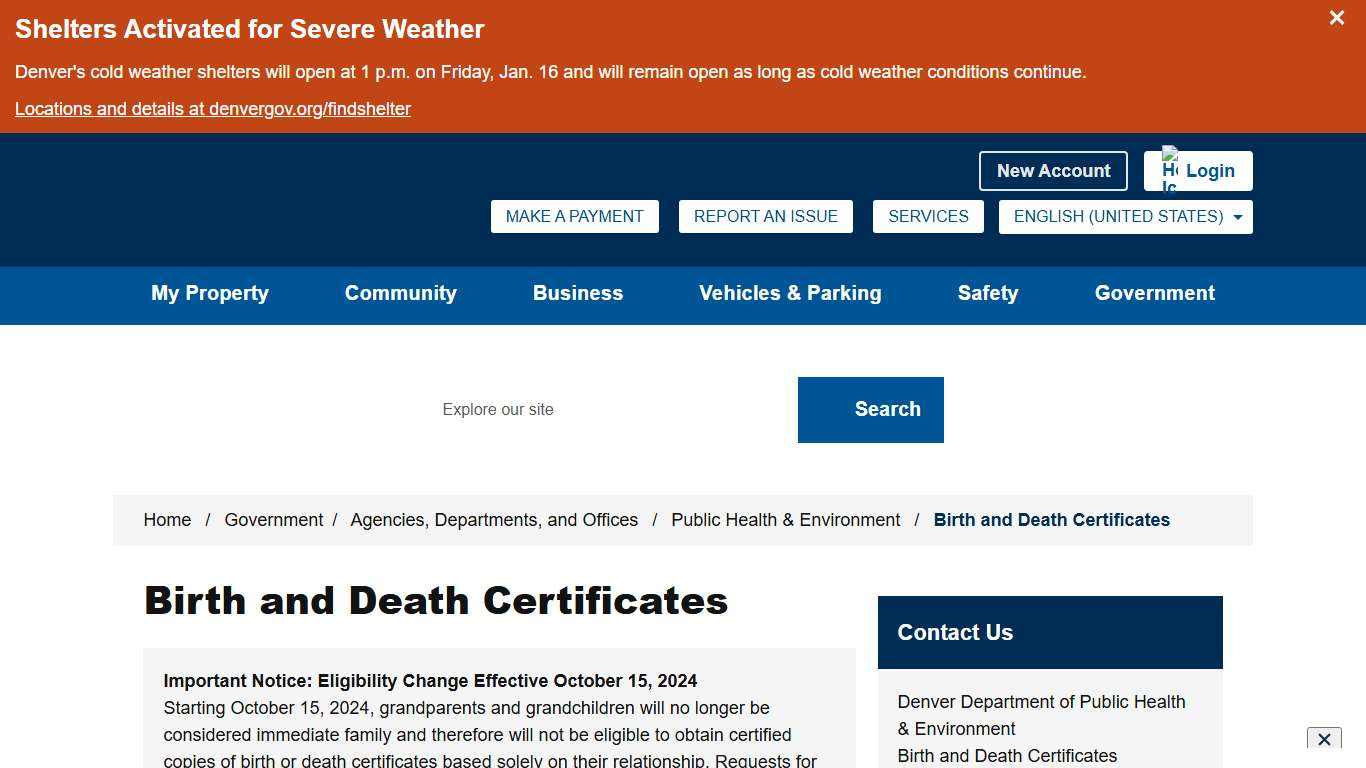 Birth and Death Certificates - City and County of Denver