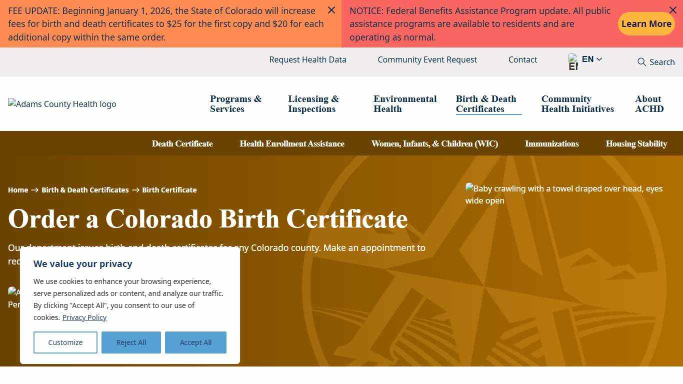 Colorado Birth Certificates Adams County Health Department